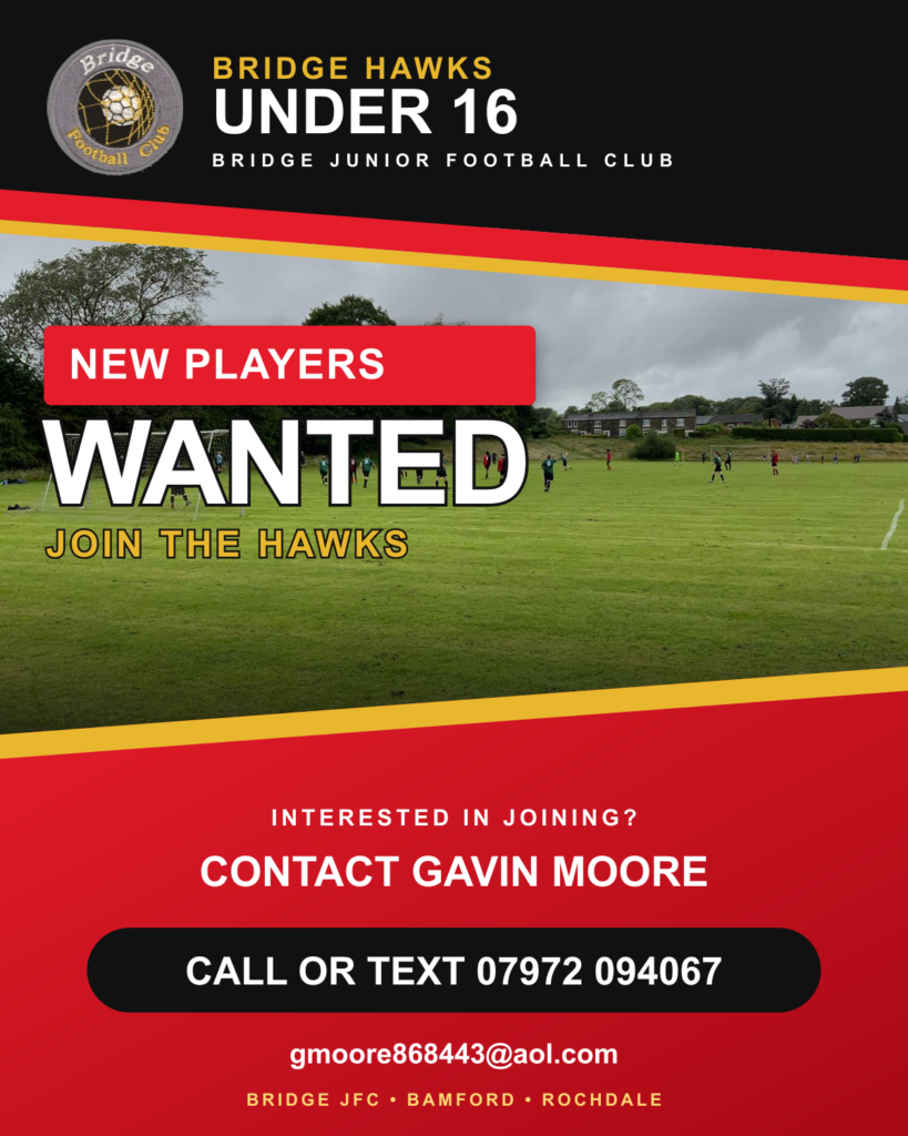 Bridge Hawks Under 16 new players wanted recruitment poster